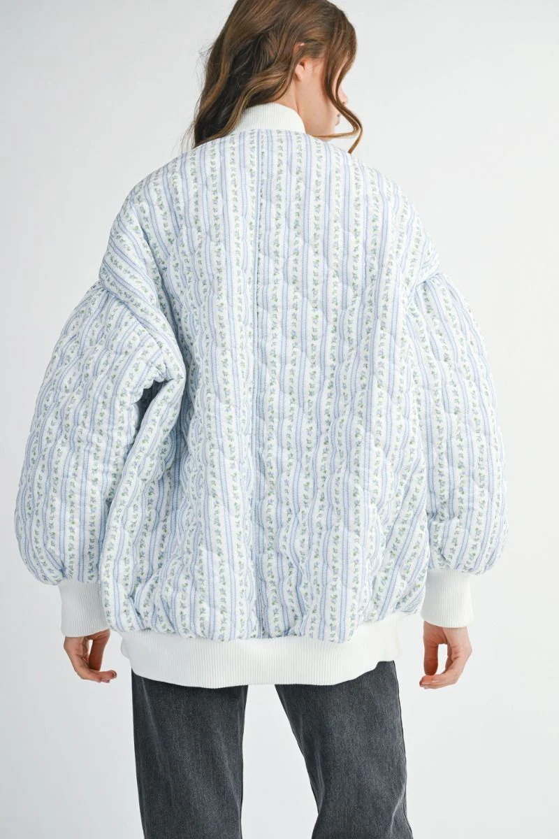 Floral Bomber Jacket - Blue - Image 4