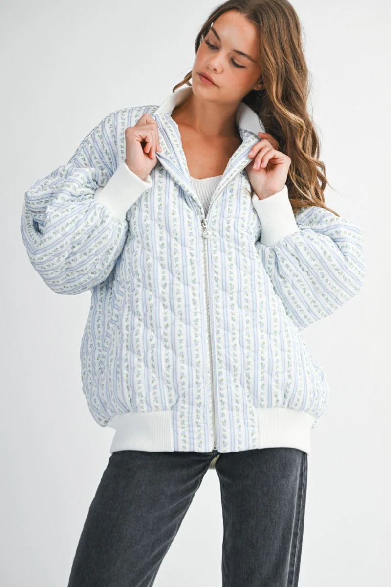 Floral Bomber Jacket - Blue - Image 5