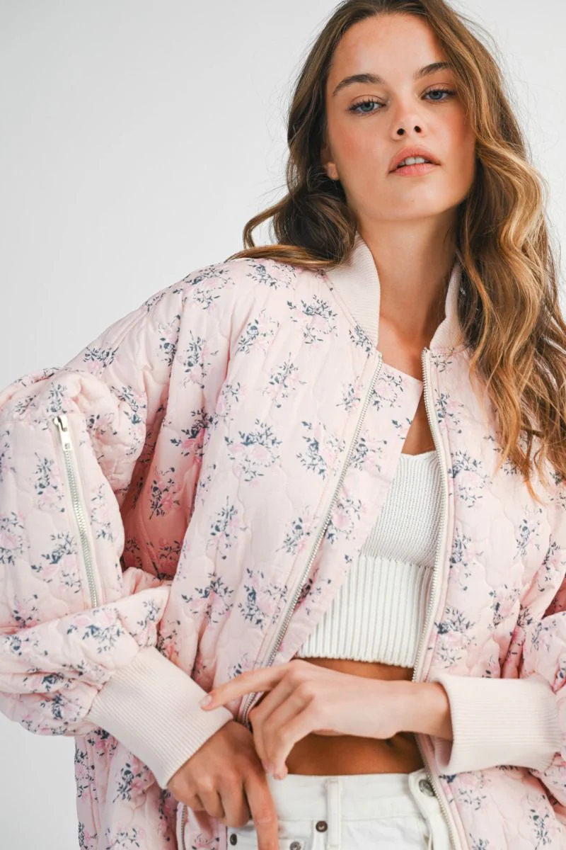 Floral Bomber Jacket - Mauve - Image 2