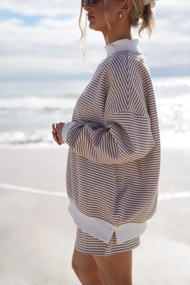 Rosaline Stripe Mockneck - Brown